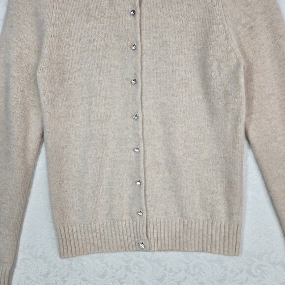 J Crew Lambs Wool Angora Rabbit Hair Cardigan sz M Beige Rhinestone Buttons - Picture 3 of 15